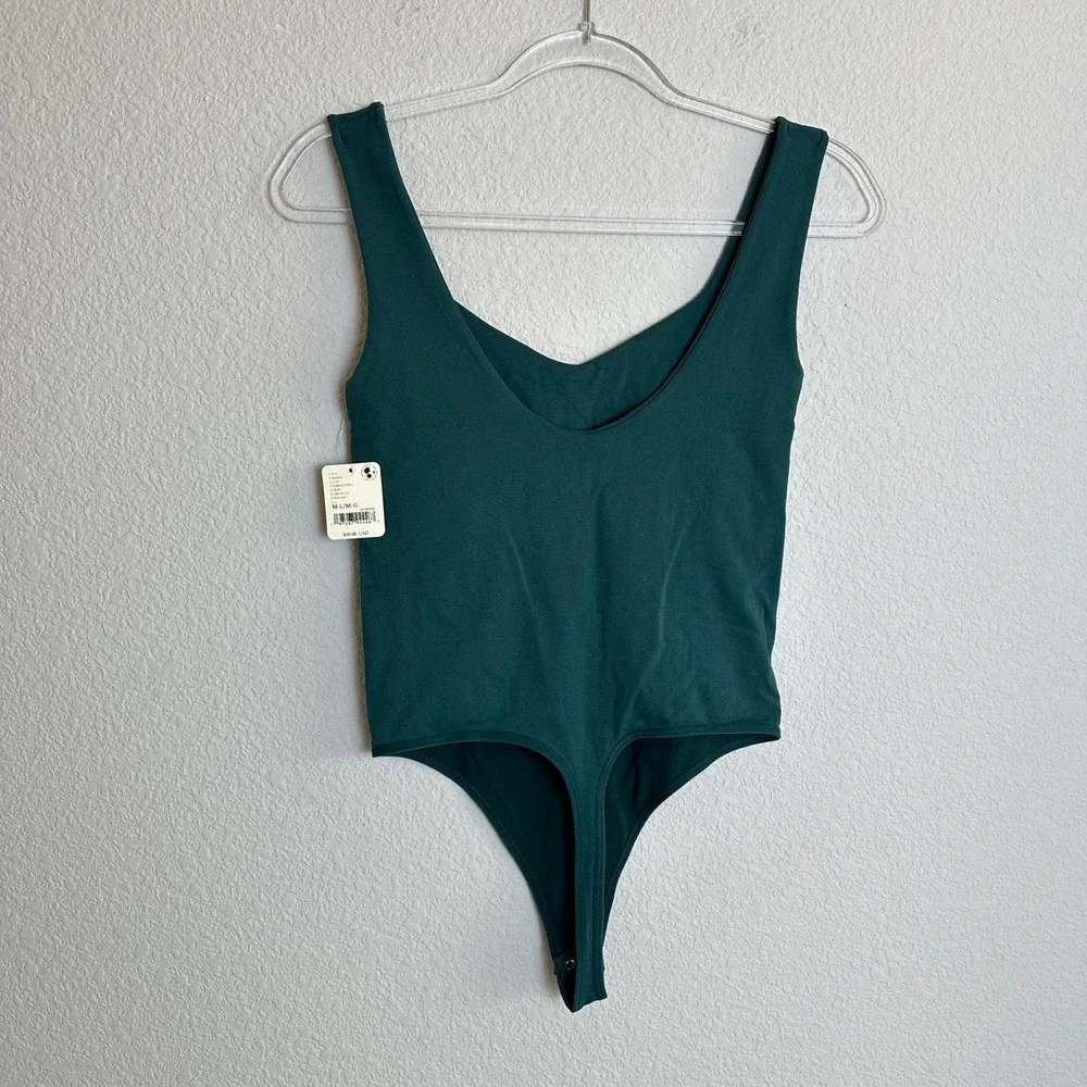 Free People Intimately Bodysuit Forest Pool Pine Green V-Neck Seamless M/L NEW - Picture 3 of 8